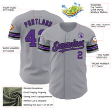 Load image into Gallery viewer, Custom Gray Purple-Black Authentic Baseball Jersey