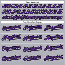 Load image into Gallery viewer, Custom Gray Purple-Black Authentic Baseball Jersey