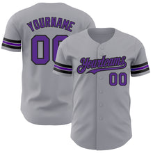 Load image into Gallery viewer, Custom Gray Purple-Black Authentic Baseball Jersey