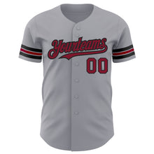 Load image into Gallery viewer, Custom Gray Crimson-Black Authentic Baseball Jersey