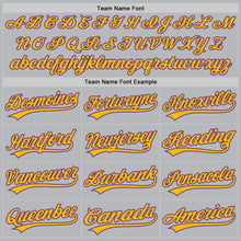 Load image into Gallery viewer, Custom Gray Purple-Gold Authentic Throwback Baseball Jersey