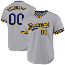 Load image into Gallery viewer, Custom Gray Navy-Gold Authentic Throwback Baseball Jersey