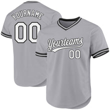 Load image into Gallery viewer, Custom Gray White-Black Authentic Throwback Baseball Jersey