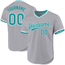 Load image into Gallery viewer, Custom Gray Teal-White Authentic Throwback Baseball Jersey