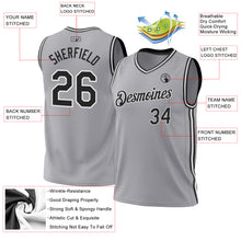 Load image into Gallery viewer, Custom Gray Black-White Authentic Throwback Basketball Jersey