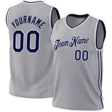 Load image into Gallery viewer, Custom Gray Navy-White Authentic Throwback Basketball Jersey