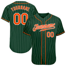 Load image into Gallery viewer, Custom Green White Pinstripe Orange-White Authentic Baseball Jersey