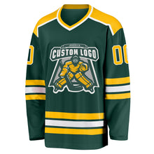 Load image into Gallery viewer, Custom Green Gold-White Hockey Jersey
