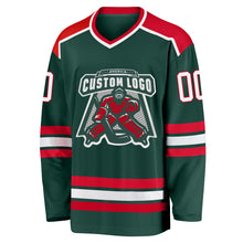 Load image into Gallery viewer, Custom Green White-Red Hockey Jersey