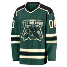 Load image into Gallery viewer, Custom Green Cream-Black Hockey Jersey