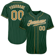 Load image into Gallery viewer, Custom Green White Pinstripe Old Gold-White Authentic Baseball Jersey