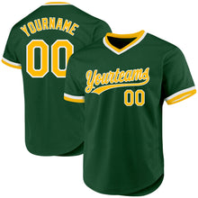 Load image into Gallery viewer, Custom Green Gold-White Authentic Throwback Baseball Jersey