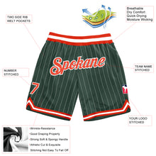 Load image into Gallery viewer, Custom Hunter Green White Pinstripe Orange-White Authentic Basketball Shorts