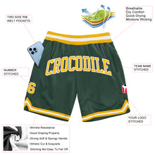 Load image into Gallery viewer, Custom Hunter Green Gold-White Authentic Throwback Basketball Shorts