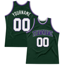 Load image into Gallery viewer, Custom Hunter Green White Gray-Purple Authentic Throwback Basketball Jersey