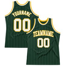 Load image into Gallery viewer, Custom Hunter Green White Pinstripe White-Gold Authentic Basketball Jersey