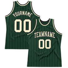 Load image into Gallery viewer, Custom Hunter Green White Pinstripe Cream-Black Authentic Basketball Jersey