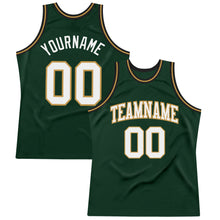 Load image into Gallery viewer, Custom Hunter Green White Old Gold-Black Authentic Throwback Basketball Jersey