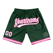 Load image into Gallery viewer, Custom Hunter Green White-Pink Authentic Throwback Basketball Shorts