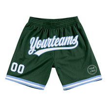 Load image into Gallery viewer, Custom Hunter Green White-Light Blue Authentic Throwback Basketball Shorts