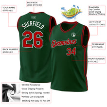 Load image into Gallery viewer, Custom Hunter Green Red-Black Authentic Throwback Basketball Jersey