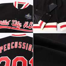 Load image into Gallery viewer, Custom Black Red-Cream Bomber Full-Snap Varsity Letterman Jacket