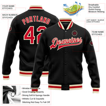 Load image into Gallery viewer, Custom Black Red-Cream Bomber Full-Snap Varsity Letterman Jacket