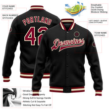 Load image into Gallery viewer, Custom Black Maroon-Cream Bomber Full-Snap Varsity Letterman Jacket