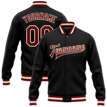 Load image into Gallery viewer, Custom Black Maroon-Cream Bomber Full-Snap Varsity Letterman Jacket