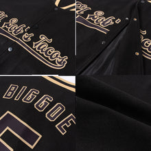 Load image into Gallery viewer, Custom Black Black-Old Gold Bomber Full-Snap Varsity Letterman Jacket