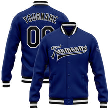 Load image into Gallery viewer, Custom Royal Black-White Bomber Full-Snap Varsity Letterman Jacket