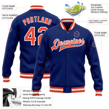 Load image into Gallery viewer, Custom Royal Orange-White Bomber Full-Snap Varsity Letterman Jacket