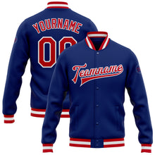 Load image into Gallery viewer, Custom Royal Red-White Bomber Full-Snap Varsity Letterman Jacket