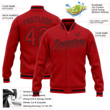 Load image into Gallery viewer, Custom Red Red-Black Bomber Full-Snap Varsity Letterman Jacket