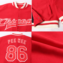 Load image into Gallery viewer, Custom Red Red-Cream Bomber Full-Snap Varsity Letterman Jacket
