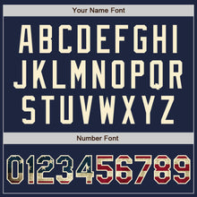 Load image into Gallery viewer, Custom Navy Vintage USA Flag-Cream Bomber Full-Snap Varsity Letterman Jacket