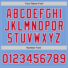 Load image into Gallery viewer, Custom Light Blue Red-White Bomber Full-Snap Varsity Letterman Jacket