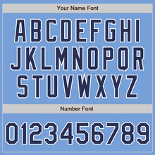 Load image into Gallery viewer, Custom Light Blue Navy-White Bomber Full-Snap Varsity Letterman Jacket