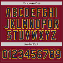 Load image into Gallery viewer, Custom Crimson Navy-Gold Bomber Full-Snap Varsity Letterman Jacket