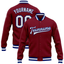 Load image into Gallery viewer, Custom Crimson White-Royal Bomber Full-Snap Varsity Letterman Jacket