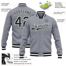 Load image into Gallery viewer, Custom Gray Black-White Bomber Full-Snap Varsity Letterman Jacket