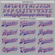 Load image into Gallery viewer, Custom Gray Royal White-Red Bomber Full-Snap Varsity Letterman Jacket