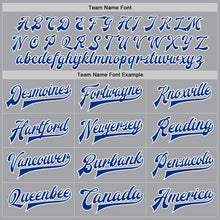 Load image into Gallery viewer, Custom Gray Royal-White Bomber Full-Snap Varsity Letterman Jacket