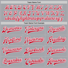 Load image into Gallery viewer, Custom Gray Red-White Bomber Full-Snap Varsity Letterman Jacket