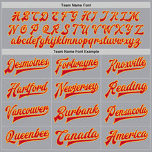 Load image into Gallery viewer, Custom Gray Red-Gold Bomber Full-Snap Varsity Letterman Jacket