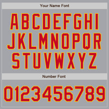 Load image into Gallery viewer, Custom Gray Red-Gold Bomber Full-Snap Varsity Letterman Jacket