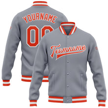 Load image into Gallery viewer, Custom Gray Orange-White Bomber Full-Snap Varsity Letterman Jacket