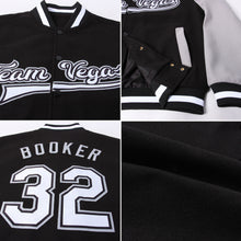 Load image into Gallery viewer, Custom Black White-Gray Bomber Full-Snap Varsity Letterman Two Tone Jacket