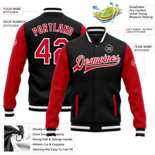 Load image into Gallery viewer, Custom Black Red-White Bomber Full-Snap Varsity Letterman Two Tone Jacket