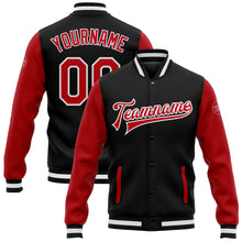 Load image into Gallery viewer, Custom Black Red-White Bomber Full-Snap Varsity Letterman Two Tone Jacket